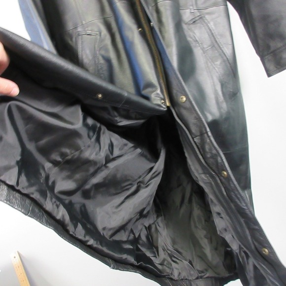 Charles Klein Genuine Leather Trench Coat Men XL Black Full Length Gothic 2320 - Picture 12 of 16
